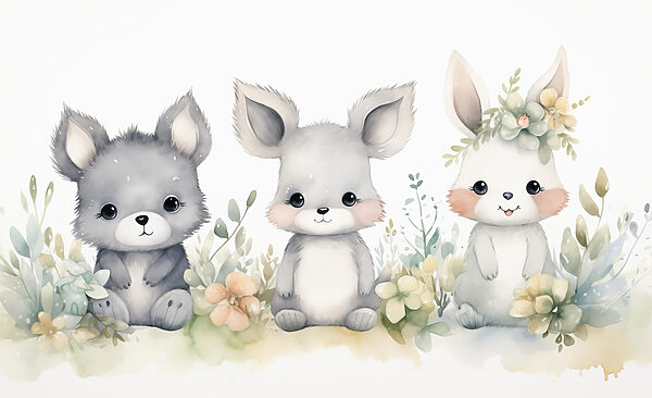 Groupe d'animaux avec des fleurs Groupe d'animaux avec des fleurs