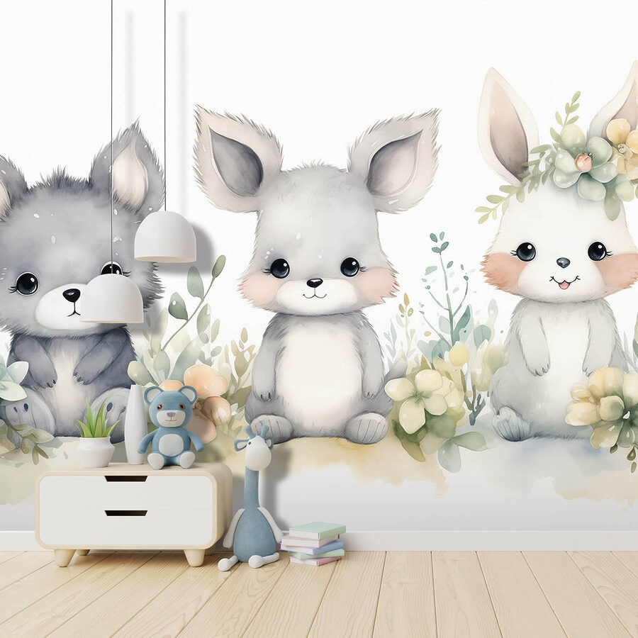 Groupe d'animaux avec des fleurs