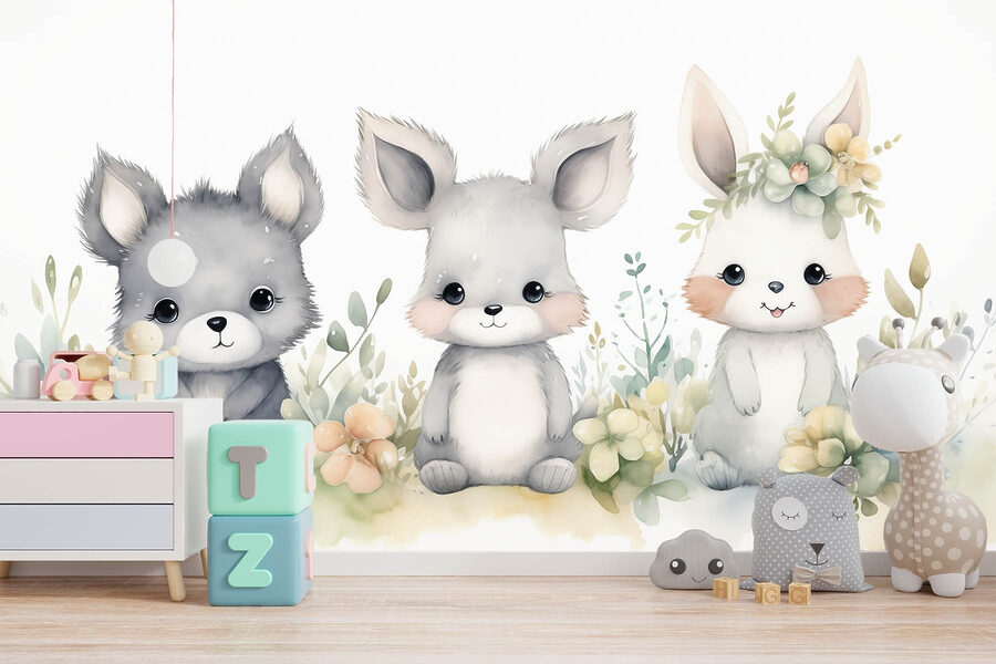 Groupe d'animaux avec des fleurs