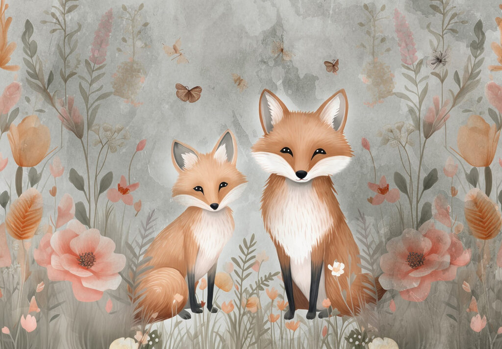 Deux renards dans un champ de fleurs Deux renards dans un champ de fleurs