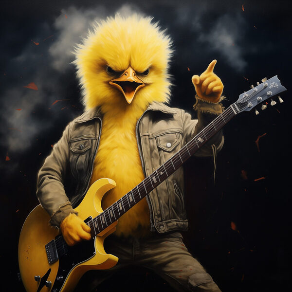 Personne en habit de poulet jouant de la guitare Personne en habit de poulet jouant de la guitare