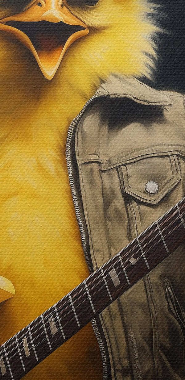 Personne en habit de poulet jouant de la guitare Personne en habit de poulet jouant de la guitare