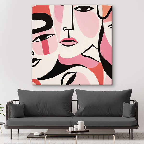 Groupe de visages peints sur une surface blanche Groupe de visages peints sur une surface blanche