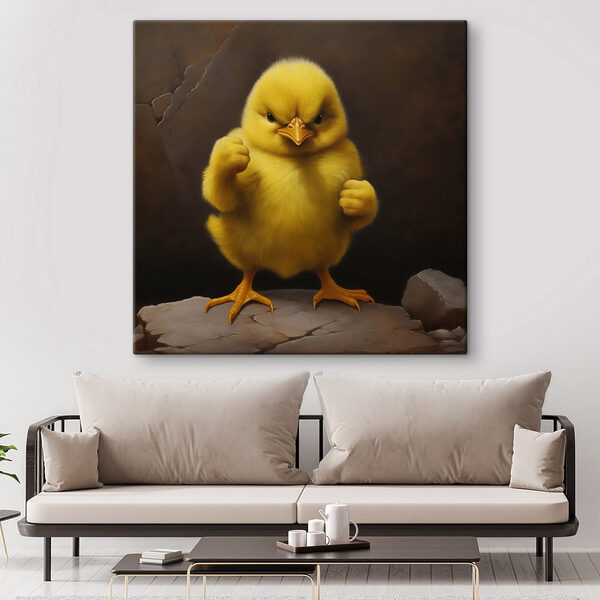 Poussin jaune debout sur un rocher Poussin jaune debout sur un rocher
