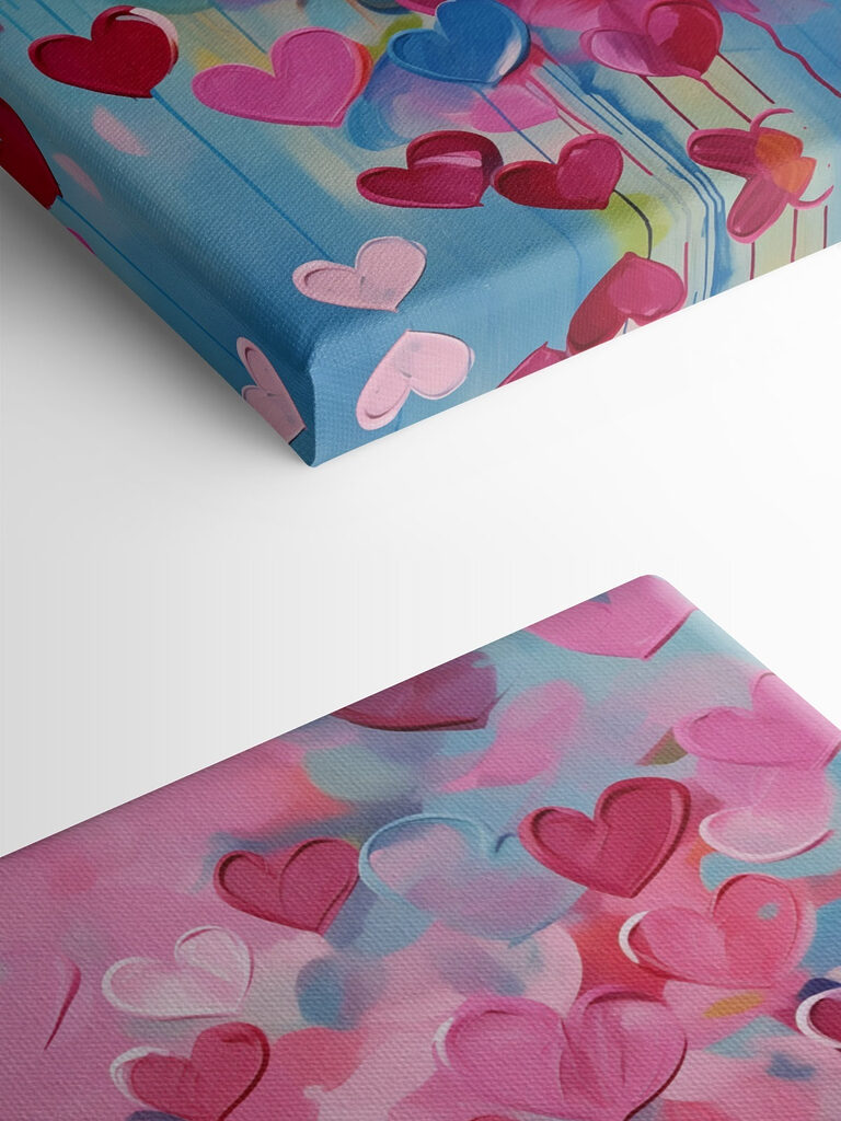 Painting of hearts on a blue background Painting of hearts on a blue background