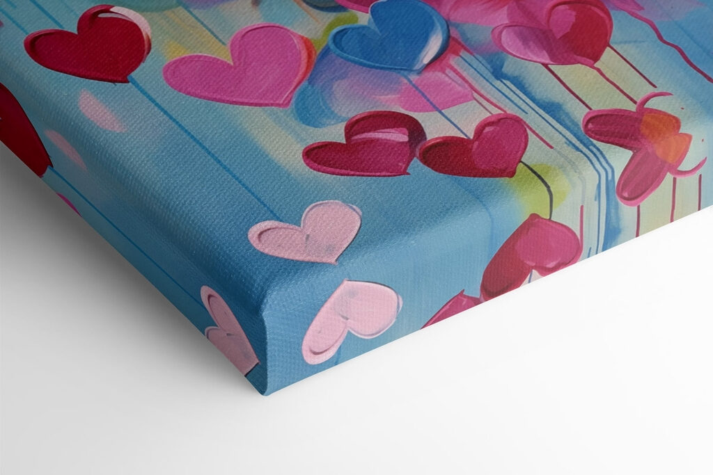 Painting of hearts on a blue background Painting of hearts on a blue background