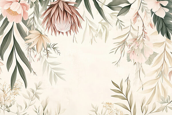 Bordure florale avec feuilles et fleurs w03019p 600x400 - Bordure florale avec feuilles et fleurs