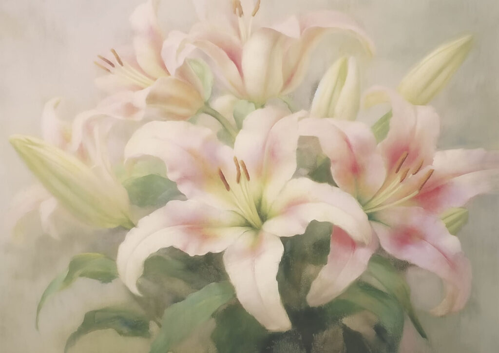 Peinture d'un groupe de fleurs roses Peinture d'un groupe de fleurs roses