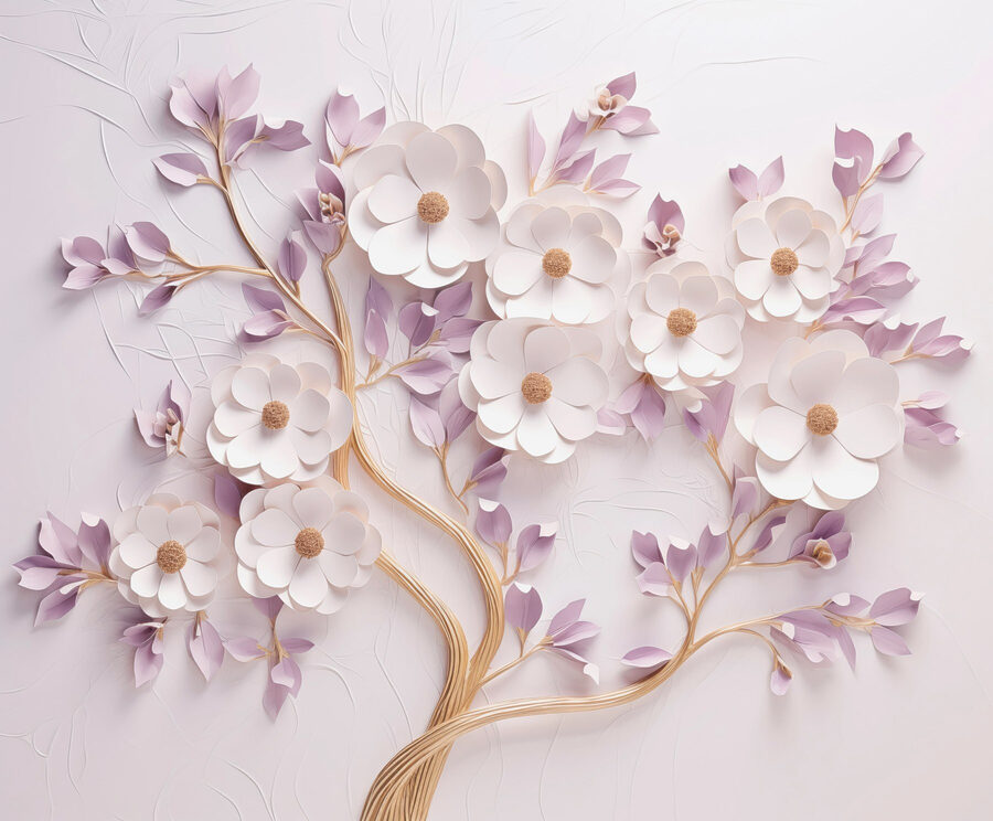Arbre avec fleurs et feuilles
