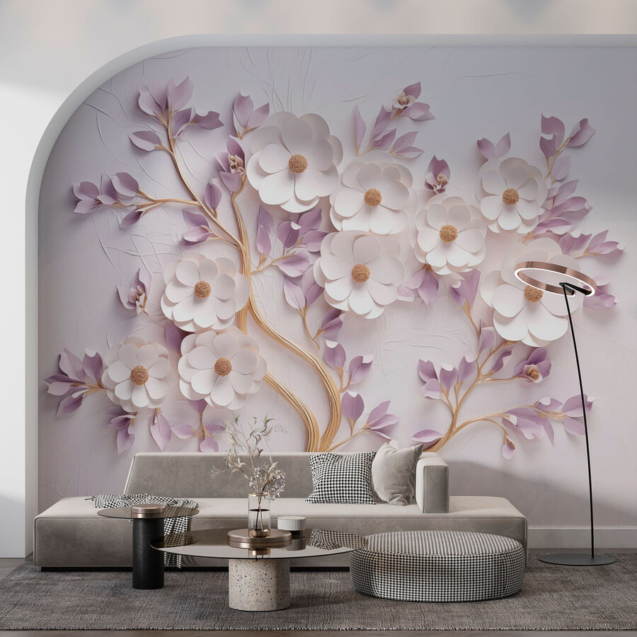Arbre avec fleurs et feuilles