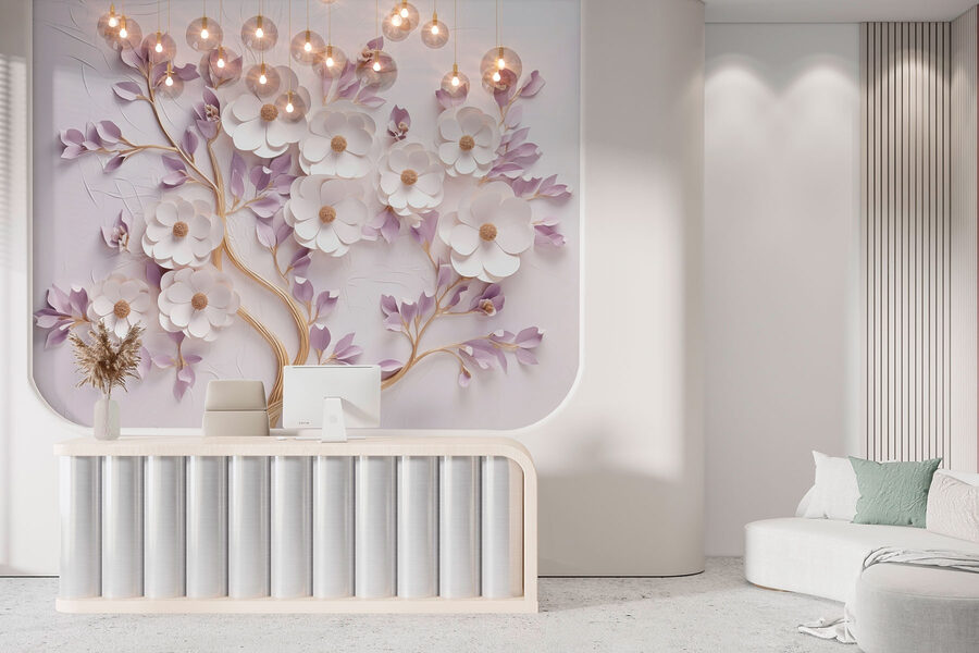 Arbre avec fleurs et feuilles