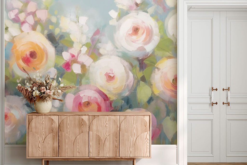 Painting of flowers on a blue background