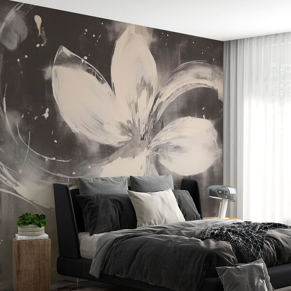 Papier peint Papier peint Fleur blanche sur fond noir (UGS : w03218)