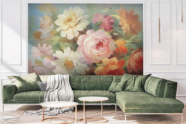 Peinture de fleurs sur fond bleu Peinture de fleurs sur fond bleu