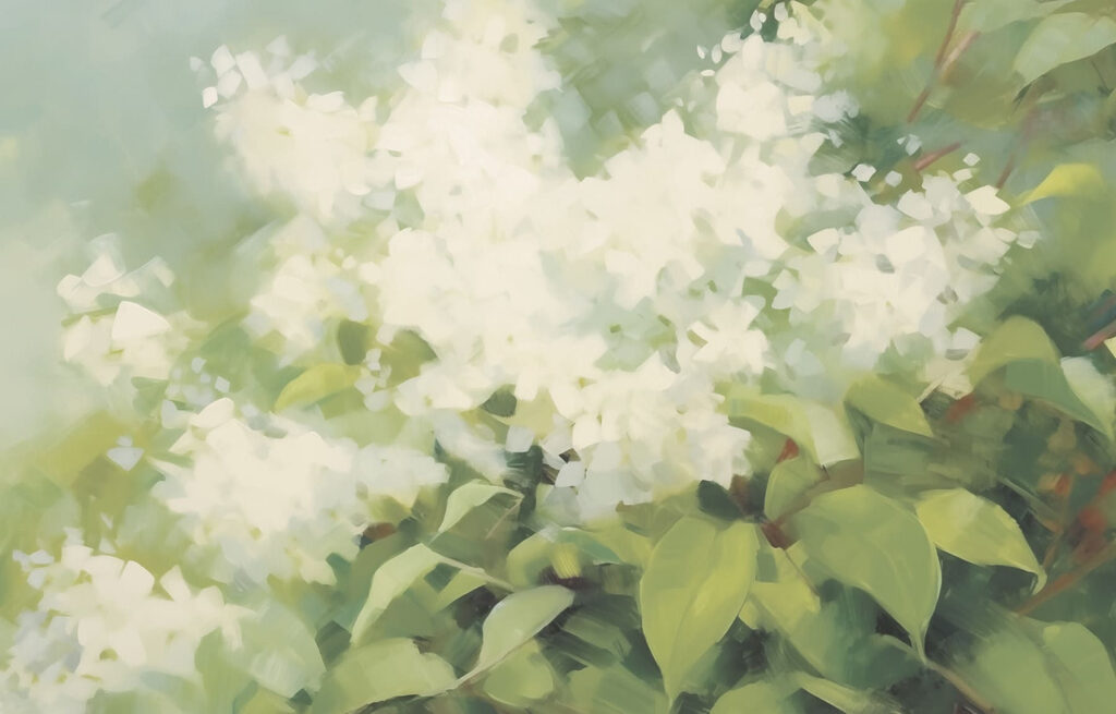 Des fleurs au milieu de feuilles vertes et luxuriantes Des fleurs au milieu de feuilles vertes et luxuriantes