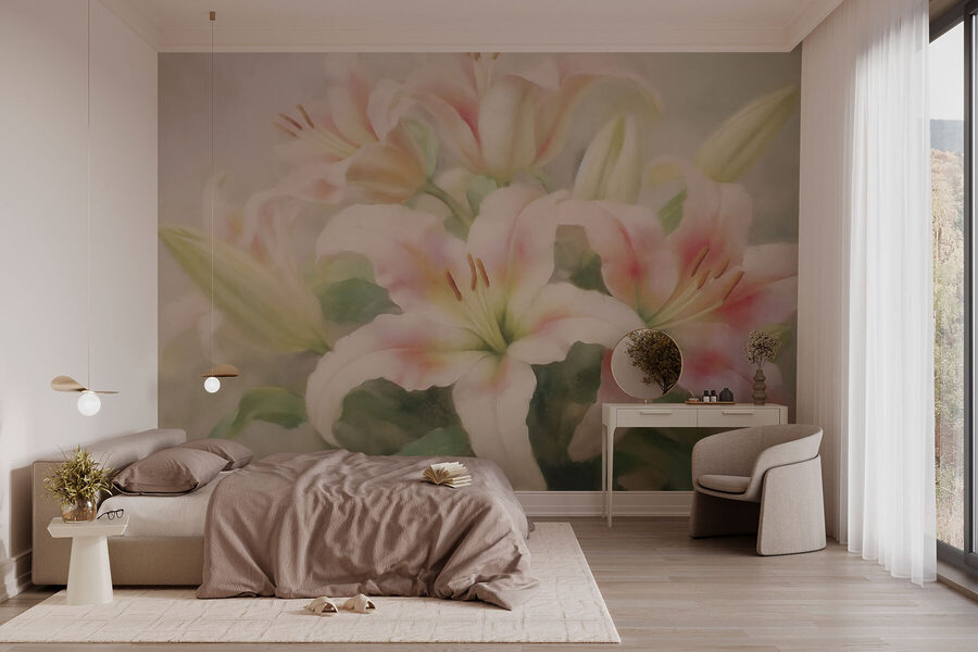 Peinture d'un groupe de fleurs roses