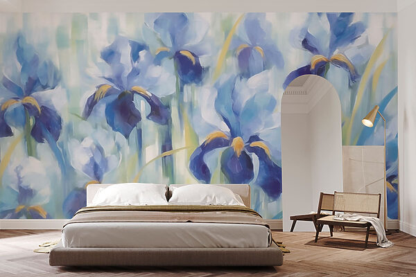 Peinture de fleurs bleues Papier peint Peinture de fleurs bleues