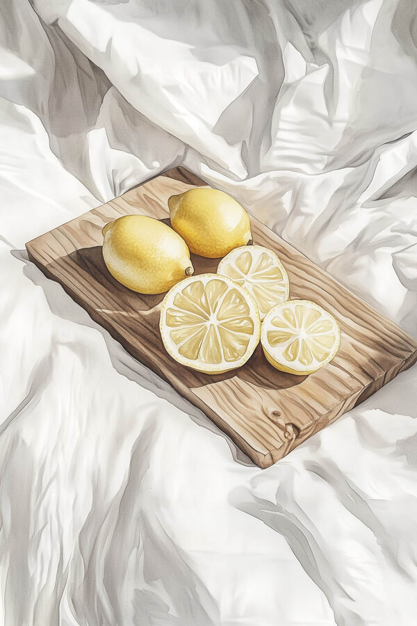 Citrons et tranches sur une planche en bois Citrons et tranches sur une planche en bois