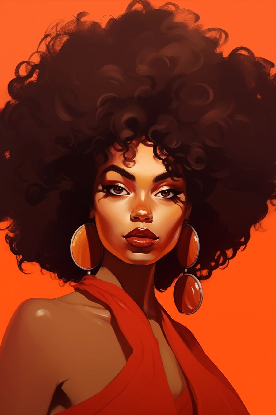 Femme avec de grands cheveux afro et des boucles d'oreilles