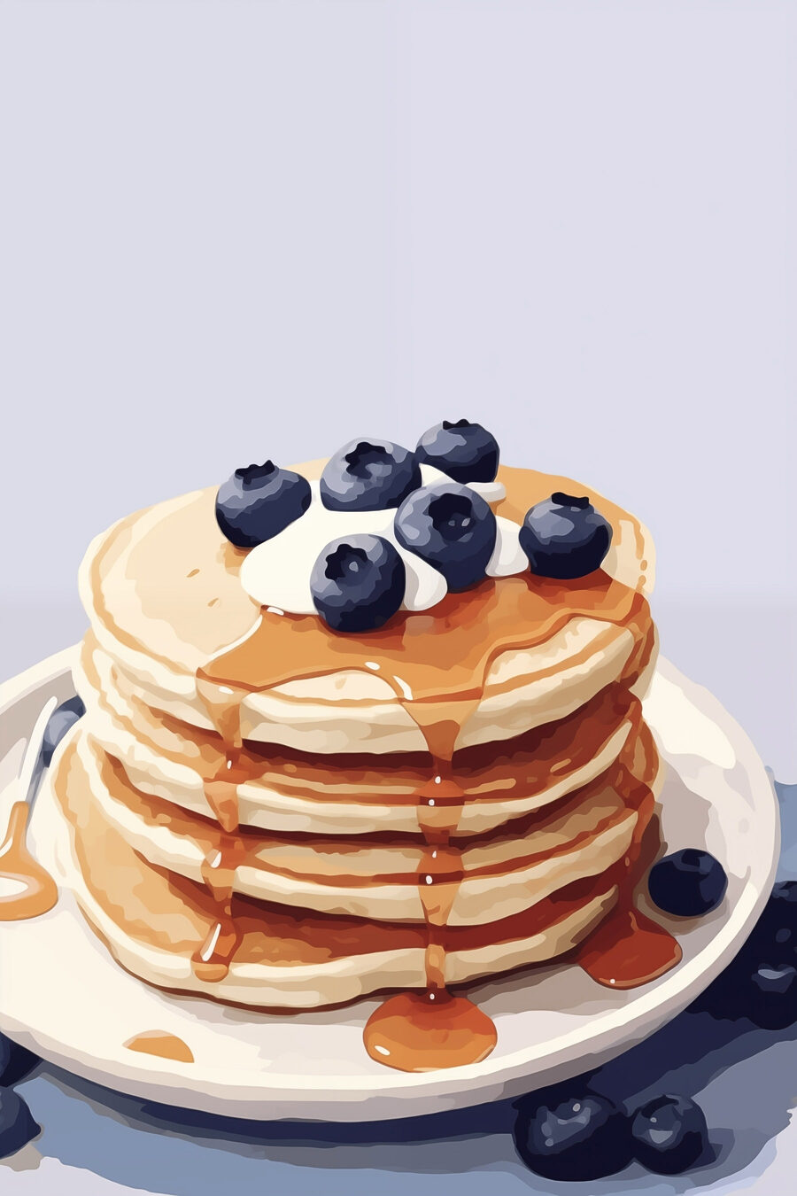 Pile de crêpes avec myrtilles et sirop sur le dessus