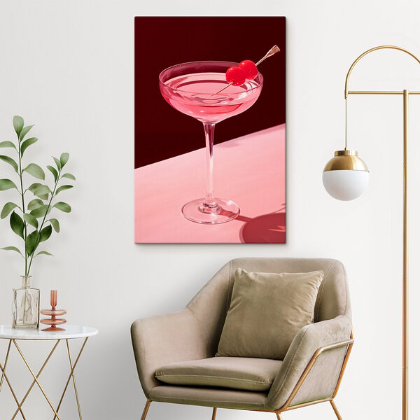 Verre avec un liquide rose et deux cerises dessus Verre avec un liquide rose et deux cerises dessus