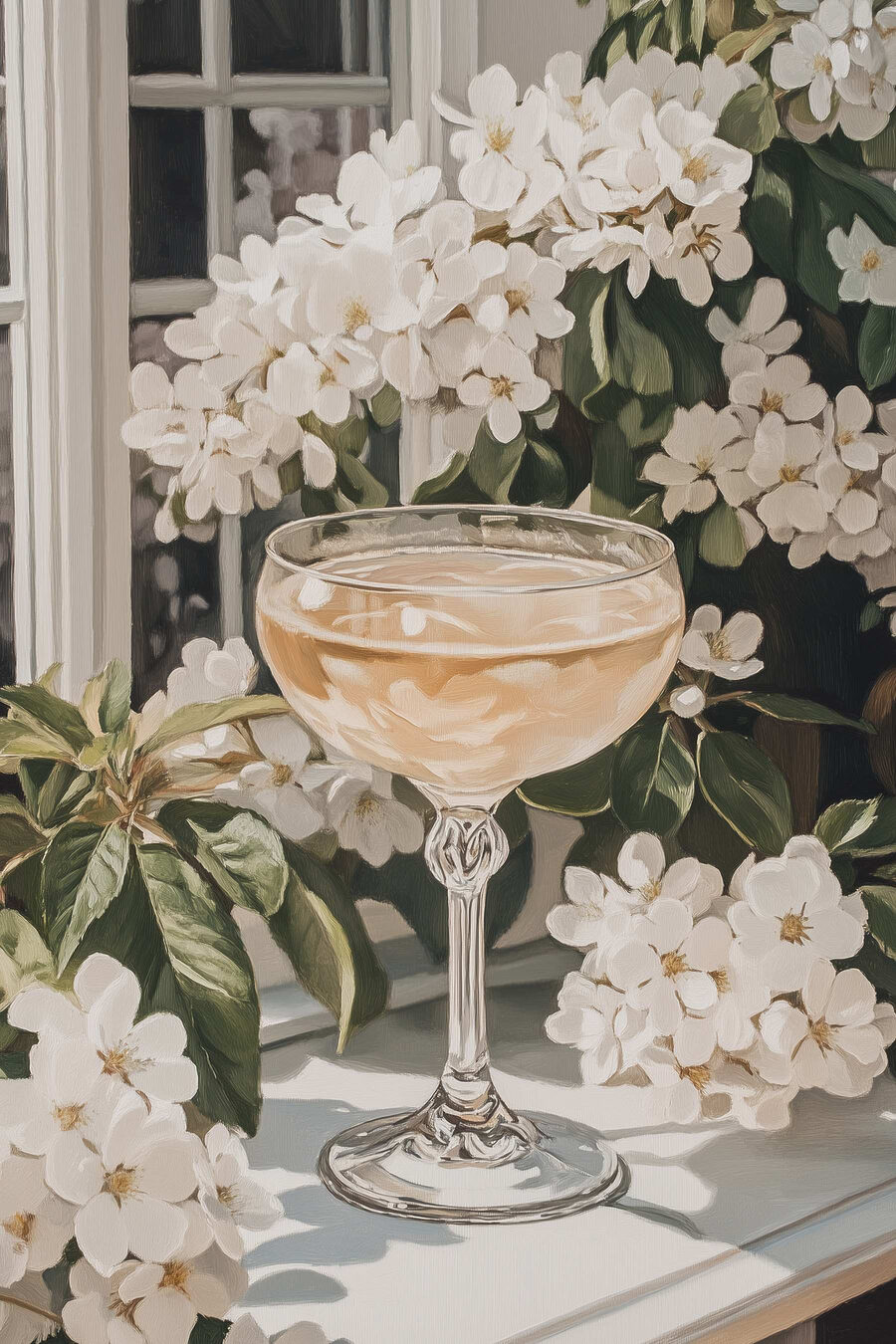 Verre de vin à côté de fleurs
