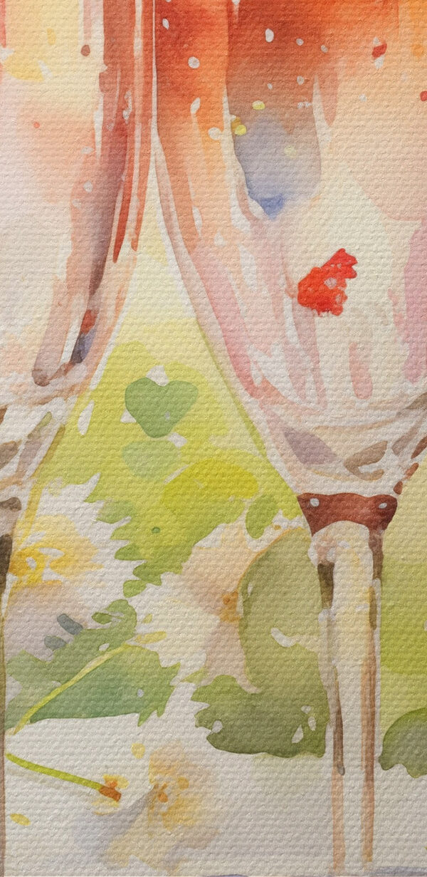 Aquarelle représentant deux coupes de champagne et des fraises sur un plateau Aquarelle représentant deux coupes de champagne et des fraises sur un plateau