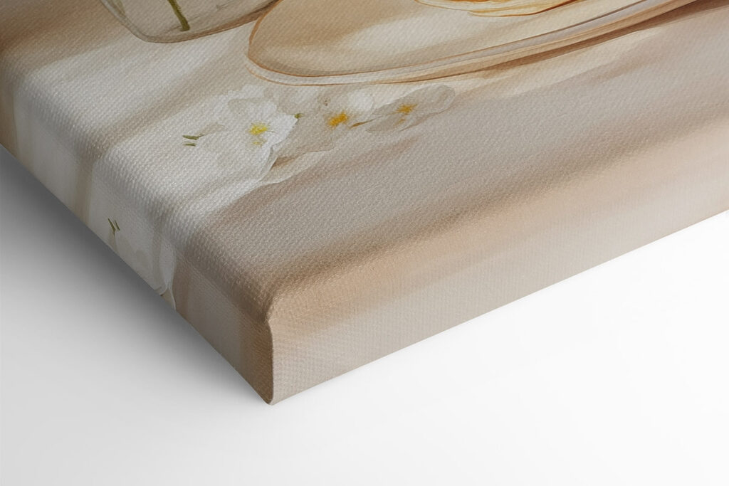 Stack of pancakes on a plate next to a vase of flowers