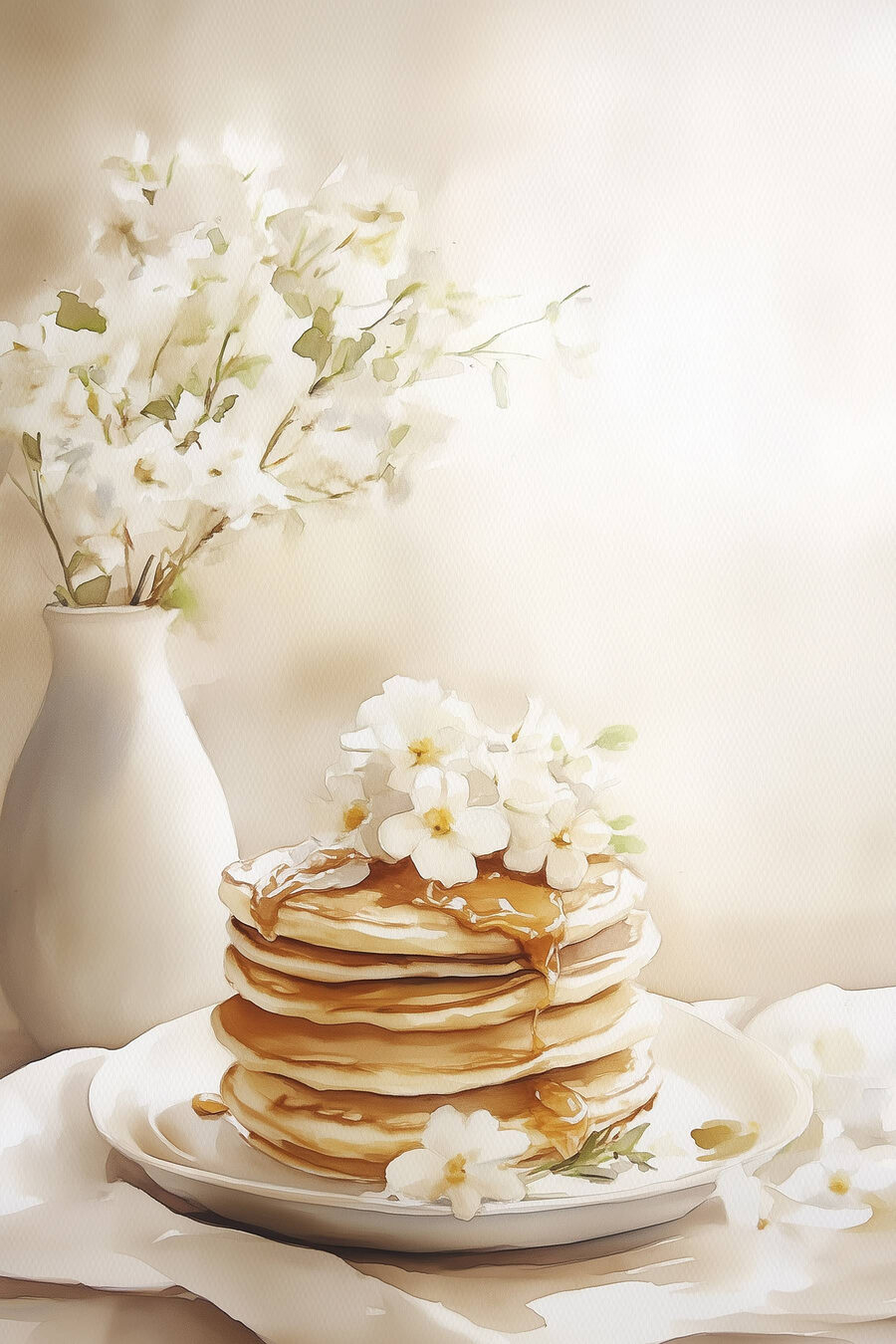 Pile de crêpes avec des fleurs sur le dessus