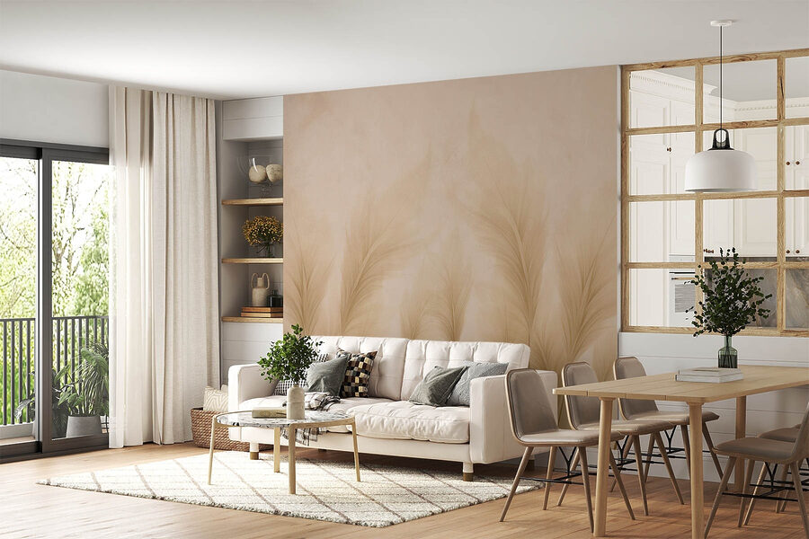 Groupe de plumes sur fond beige