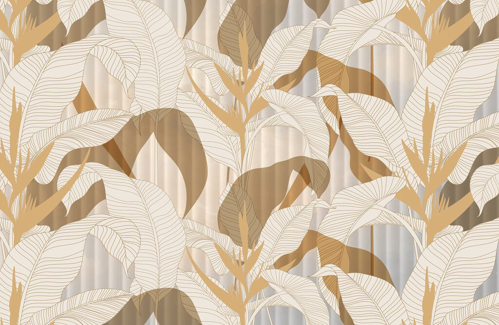 Papier peint avec des feuilles et des fleurs Papier peint avec des feuilles et des fleurs
