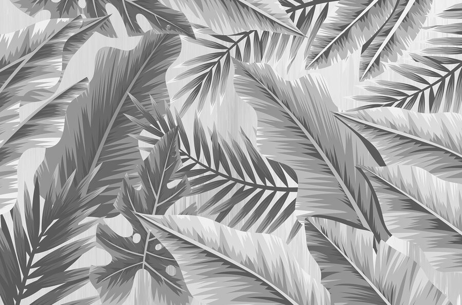 Motif de feuilles en gris et blanc