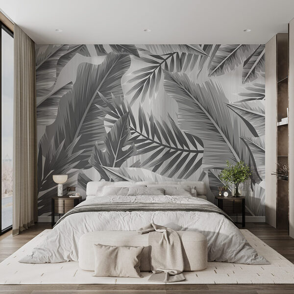 Motif de feuilles en gris et blanc Motif de feuilles en gris et blanc