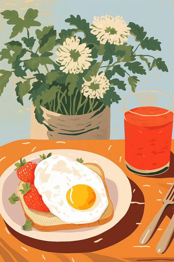 Assiette de nourriture avec un œuf ensoleillé et des fraises Assiette de nourriture avec un œuf ensoleillé et des fraises