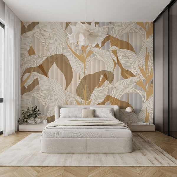 Papier peint avec des feuilles et des fleurs Papier peint avec des feuilles et des fleurs