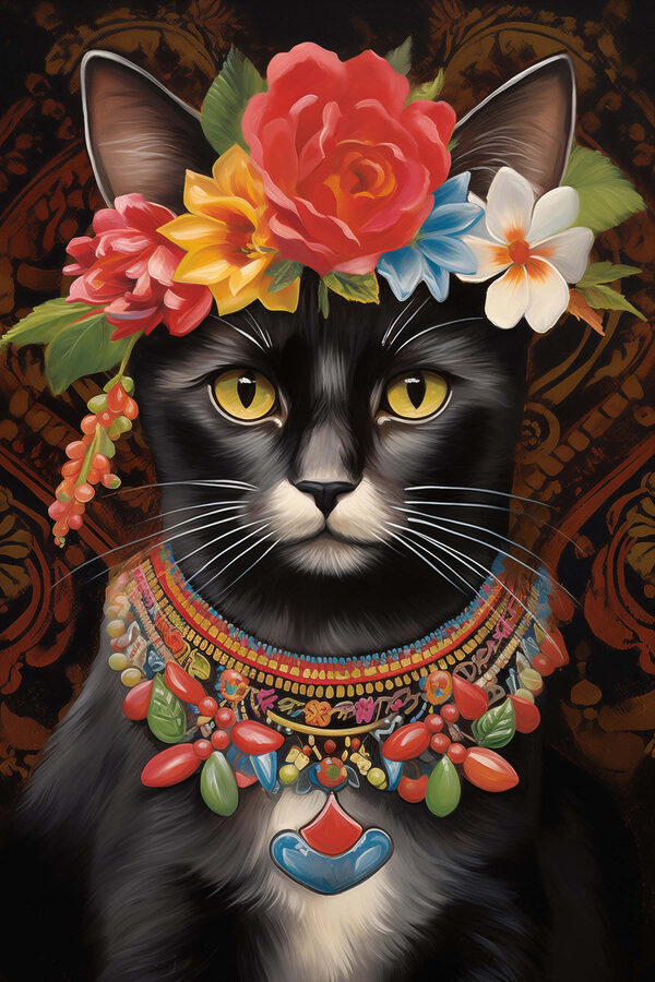 Chat portant une couronne de fleurs Chat portant une couronne de fleurs