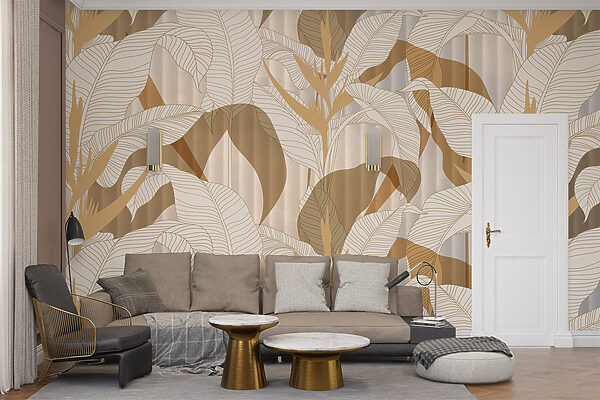 Papier peint avec des feuilles et des fleurs Papier peint avec des feuilles et des fleurs