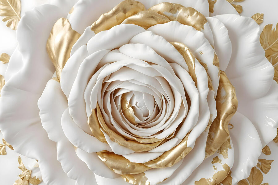 Art floral exquis en blanc et or