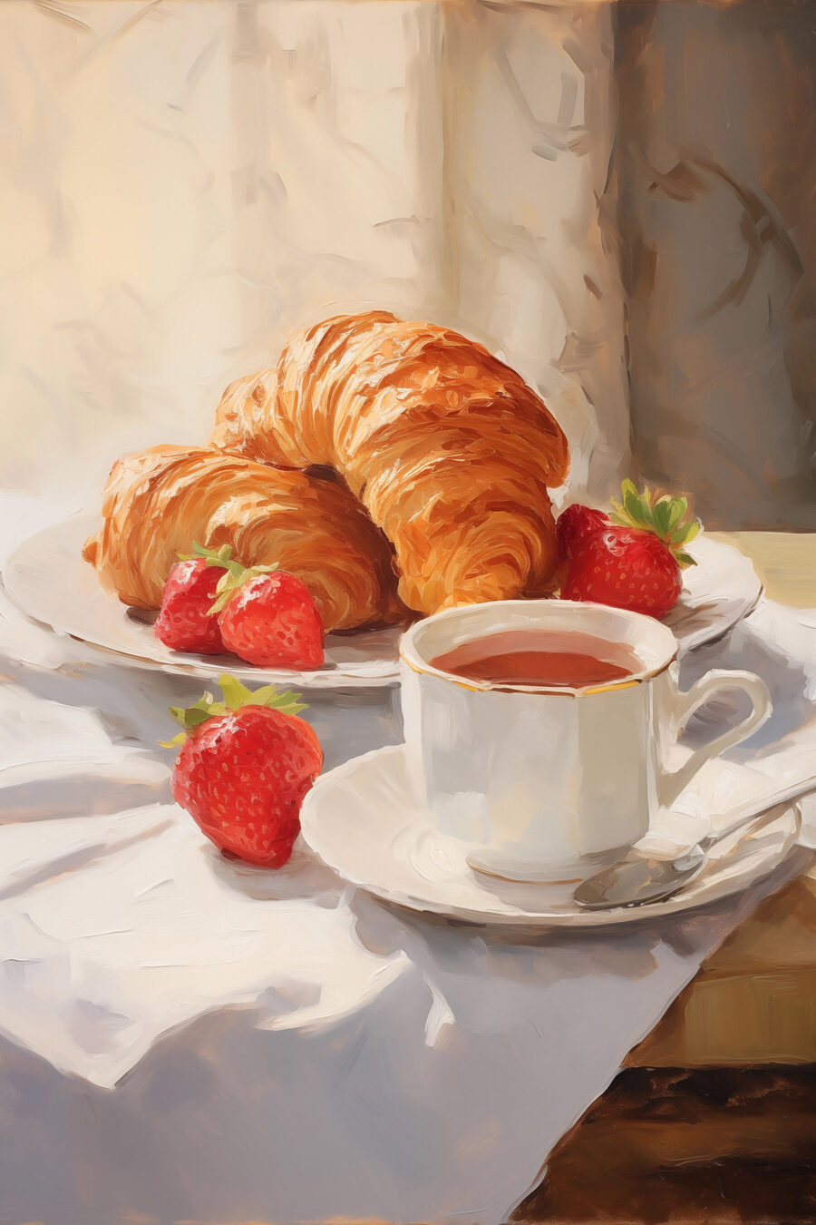 Croissant et fraises sur une assiette