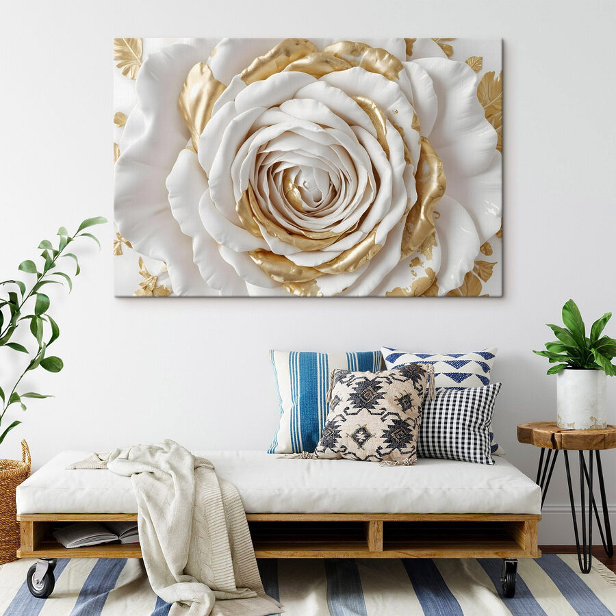 Art floral exquis en blanc et or