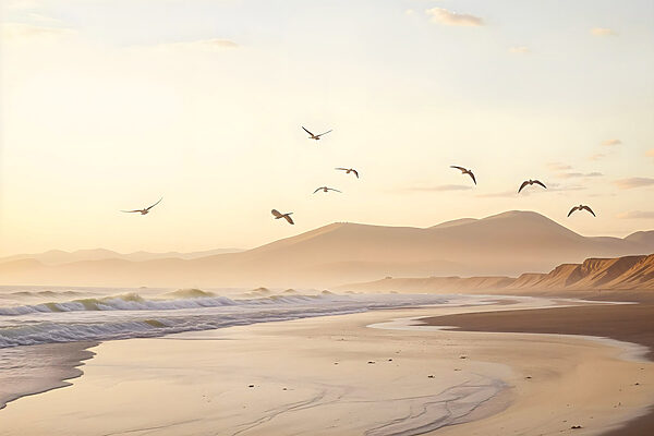 Oiseaux volant au-dessus d'une plage Oiseaux volant au-dessus d'une plage