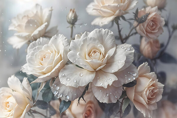 Groupe de roses blanches avec gouttes d'eau Groupe de roses blanches avec gouttes d'eau