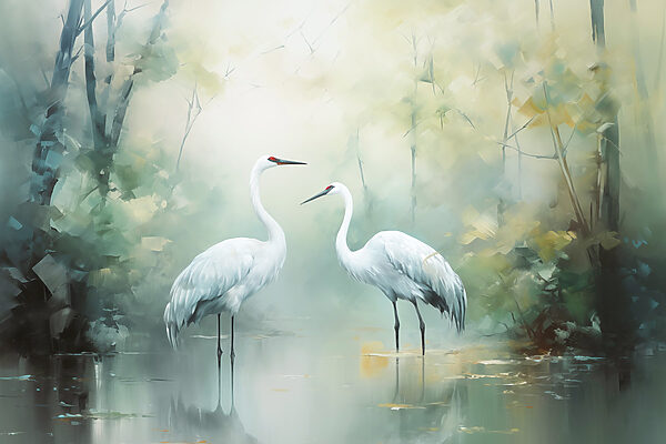 Couple d'oiseaux blancs dans un étang Couple d'oiseaux blancs dans un étang