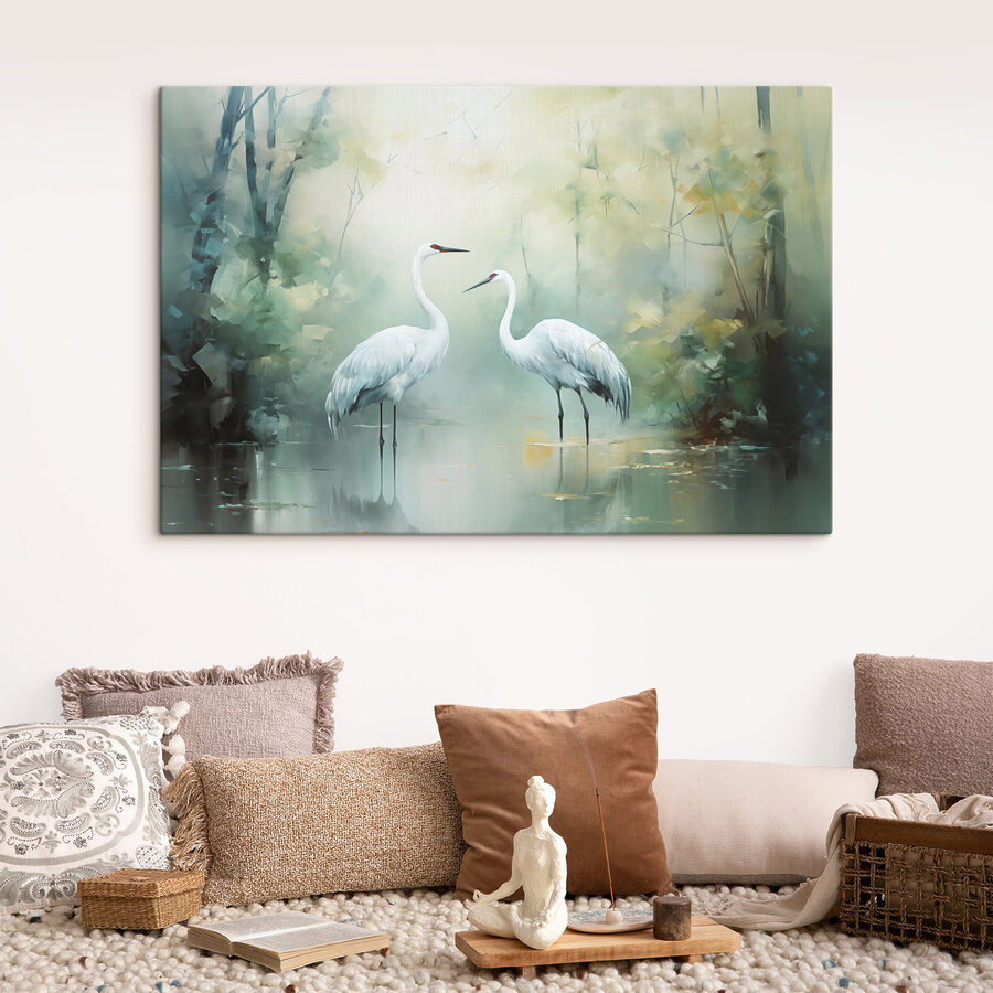 Couple d'oiseaux blancs dans un étang