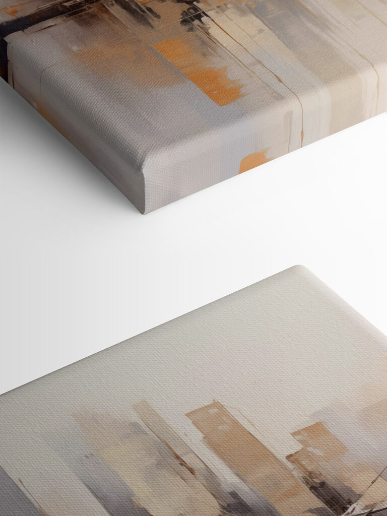 Painting of a city with a bridge over water