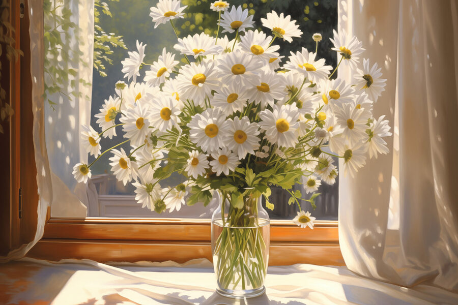 Bouquet de marguerites dans un vase en verre Bouquet de marguerites dans un vase en verre