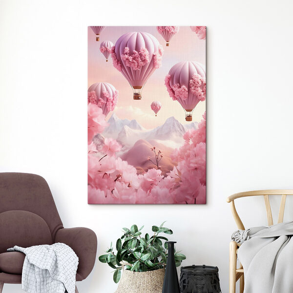 Hot air balloons with cherry blossoms