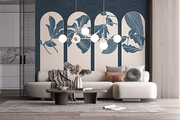 Group of white and blue floral designs