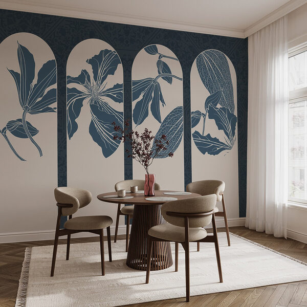 Group of white and blue floral designs