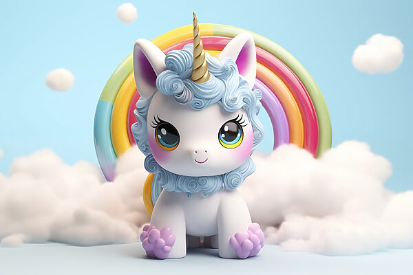 Licorne jouet avec un arc-en-ciel en arrière-plan Licorne jouet avec un arc-en-ciel en arrière-plan